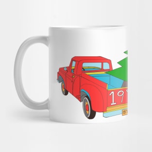 Red Pick up Truck with Christmas Tree Mug